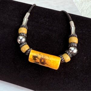 Yellow Floral Beaded Black bohemian chic necklace